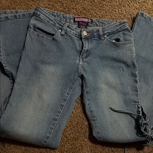 Bubblegum Y2K low rise  wide leg open  slit side tie Jeans size 7/8